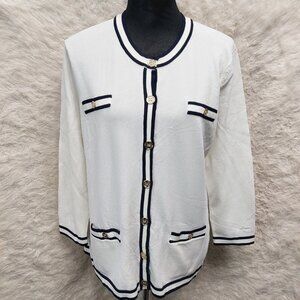 Karl Lagerfeld Paris Women's White and Black Trim Button Up Blouse Size L